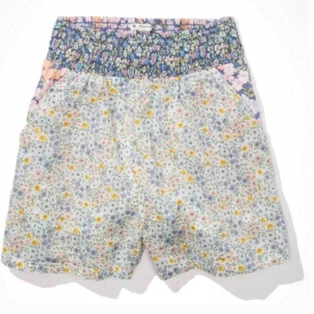 American Eagle Floral Smocked Waist Patchwork Shorts Size XS Boho Cottagecore
